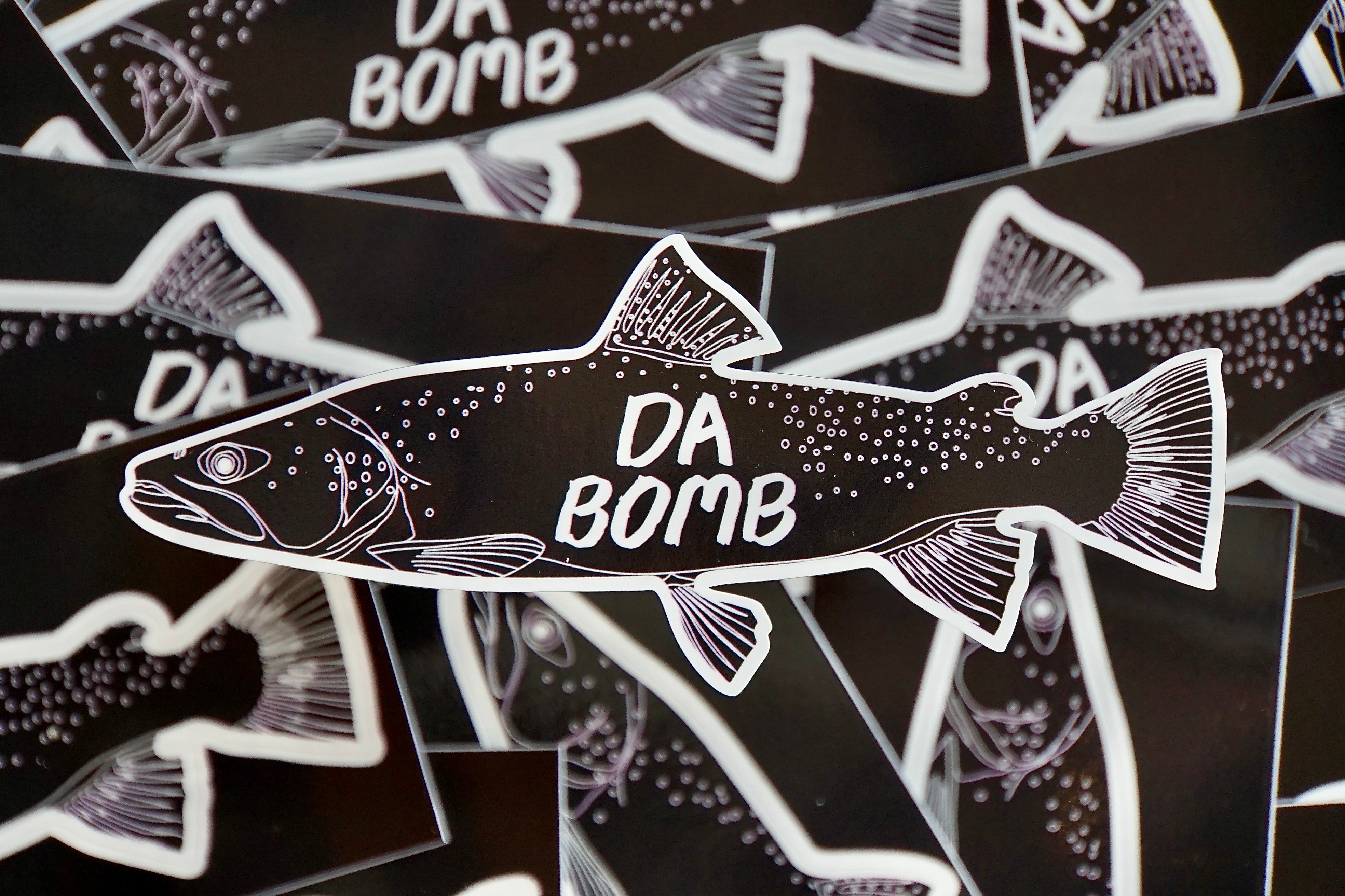 Famous NZ Trout-Sticker-Black-Da Bomb