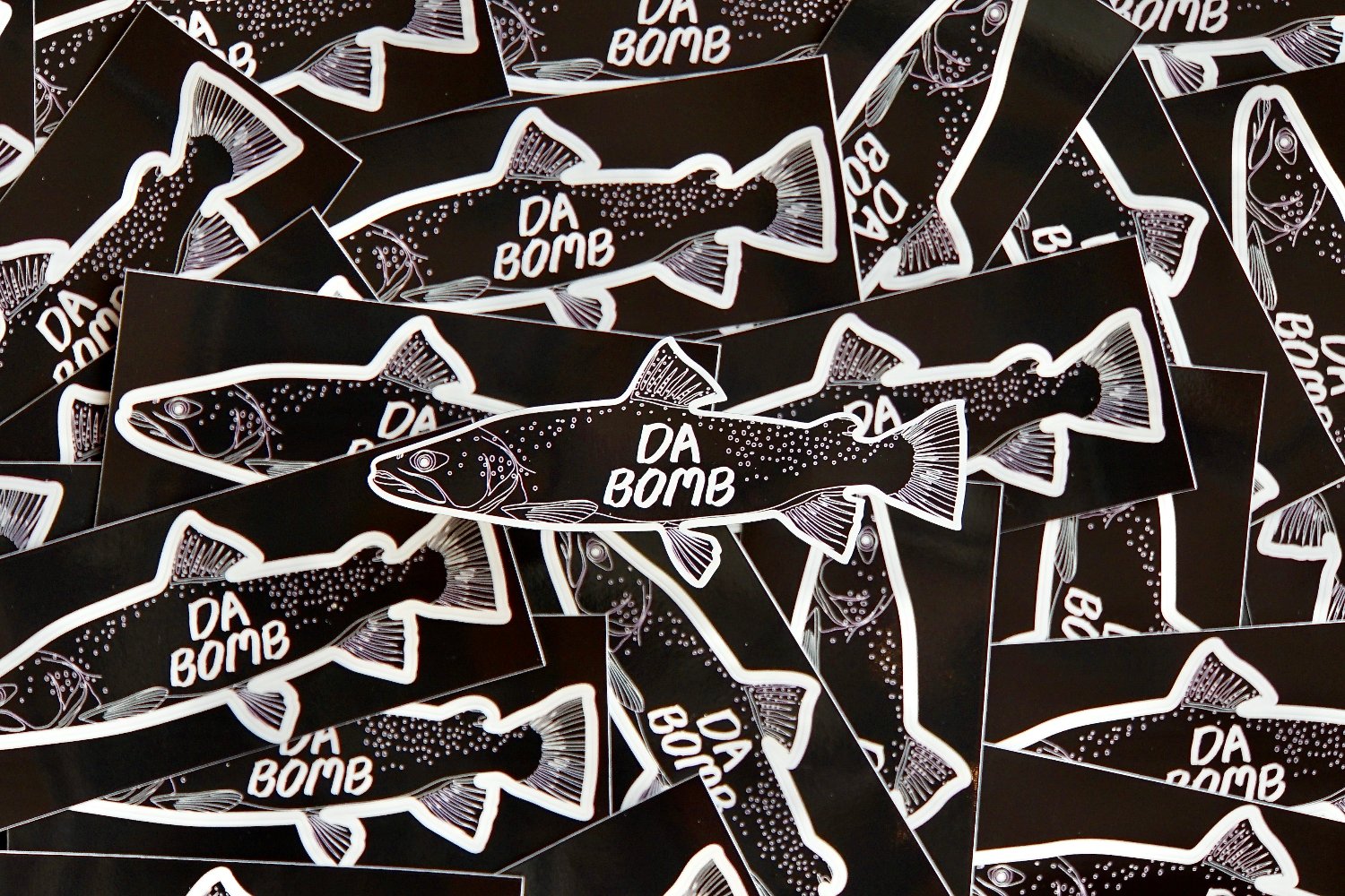 Famous NZ Trout-Sticker-Black-Da Bomb