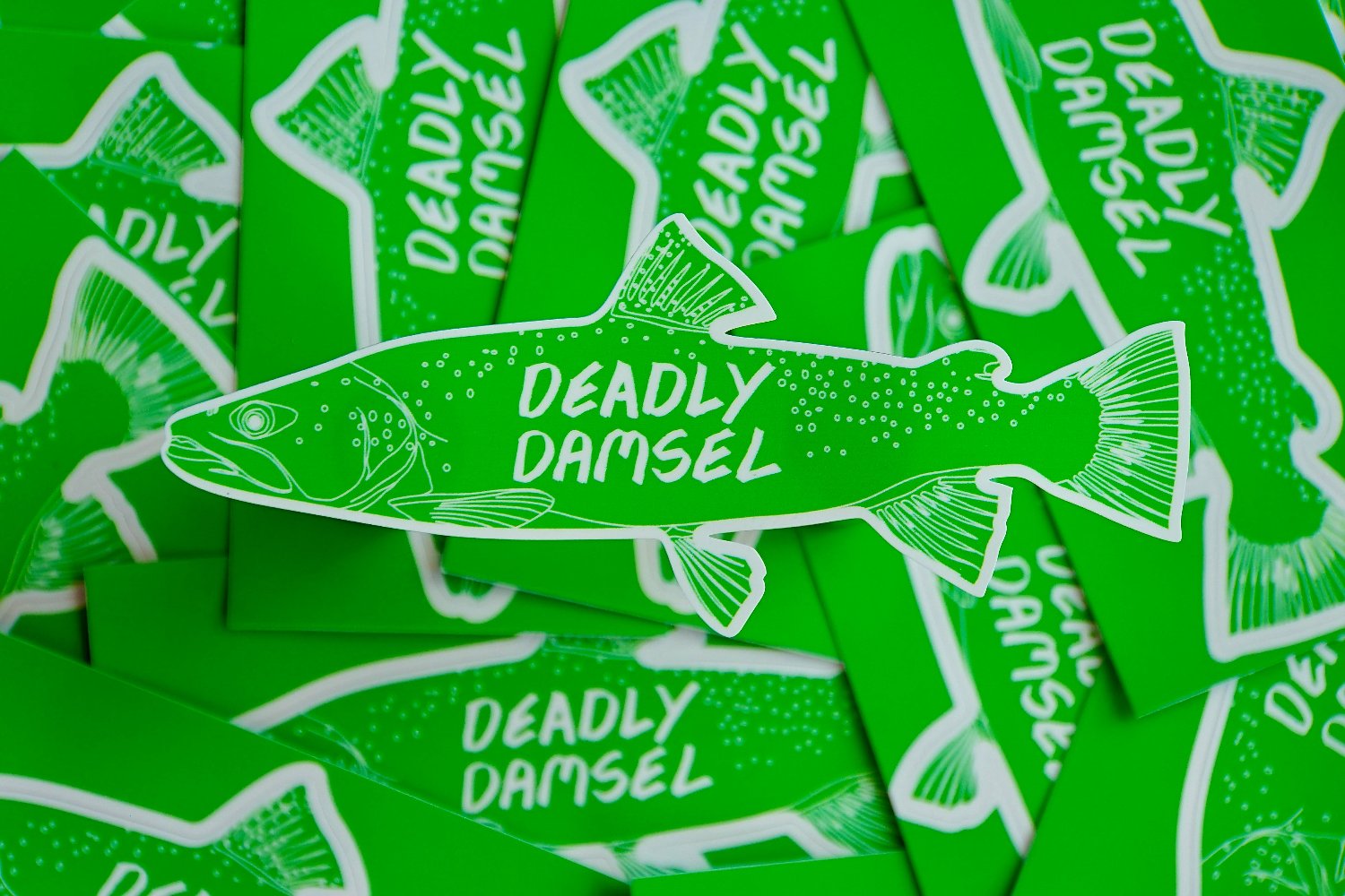 Famous NZ Trout-Sticker-Green-Deadly Damsel