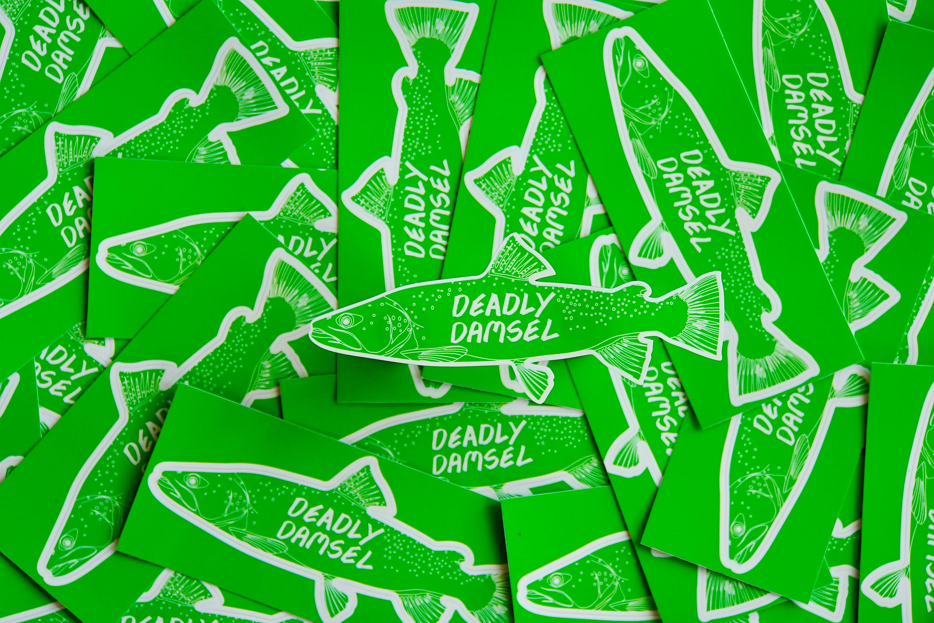 Famous NZ Trout-Sticker-Green-Deadly Damsel