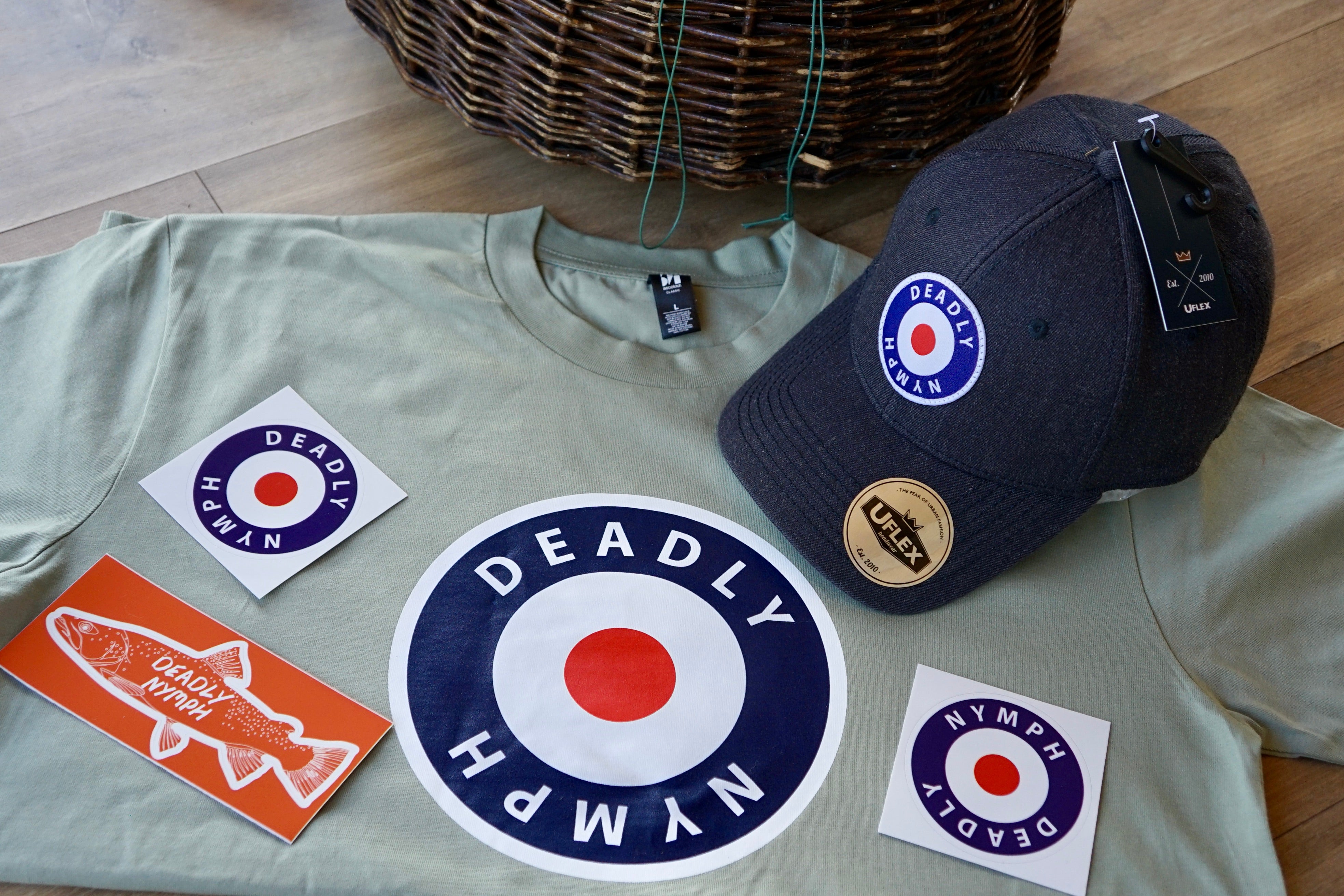 Deadly Nymph Fly Fishing-T-shirt/Cap/Sticker/-Bundle